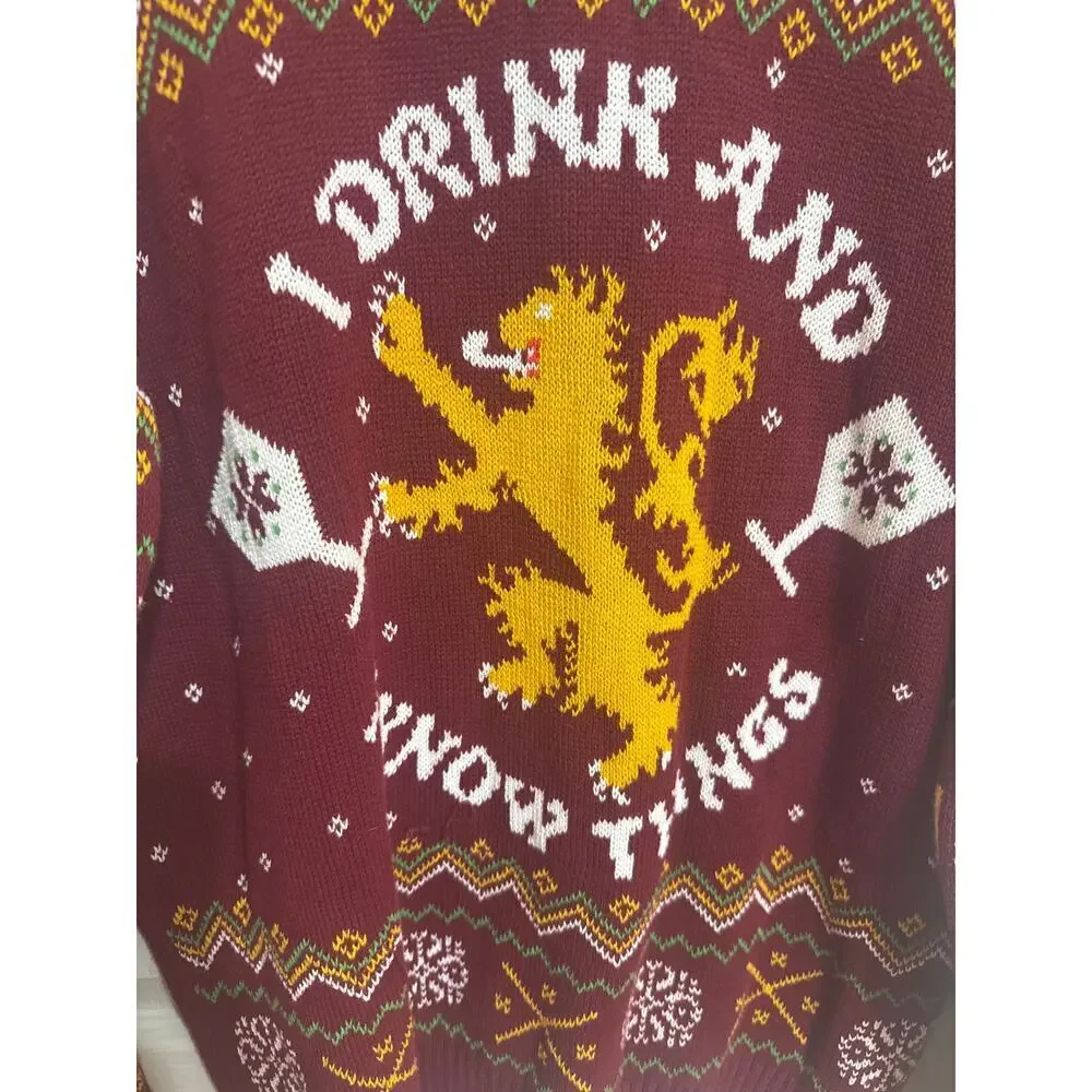 Game of Thrones Men's Dark Red Pullover Knit Fantasy Sweater Size Large Medieval